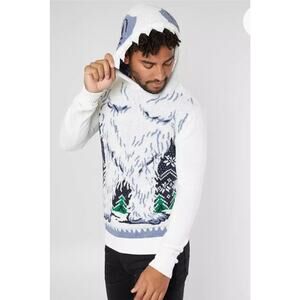 M783) Ugly Sweater Men Winter  Abominable Snowman Teeth Hooded Sweater XL